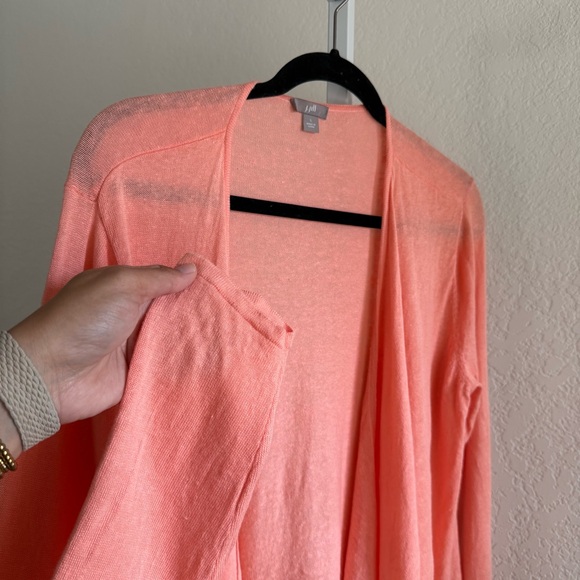 J. Jill Women's Open Front Cardigan Coral Pink Linen Blend Lightweight Size L - Picture 4 of 13